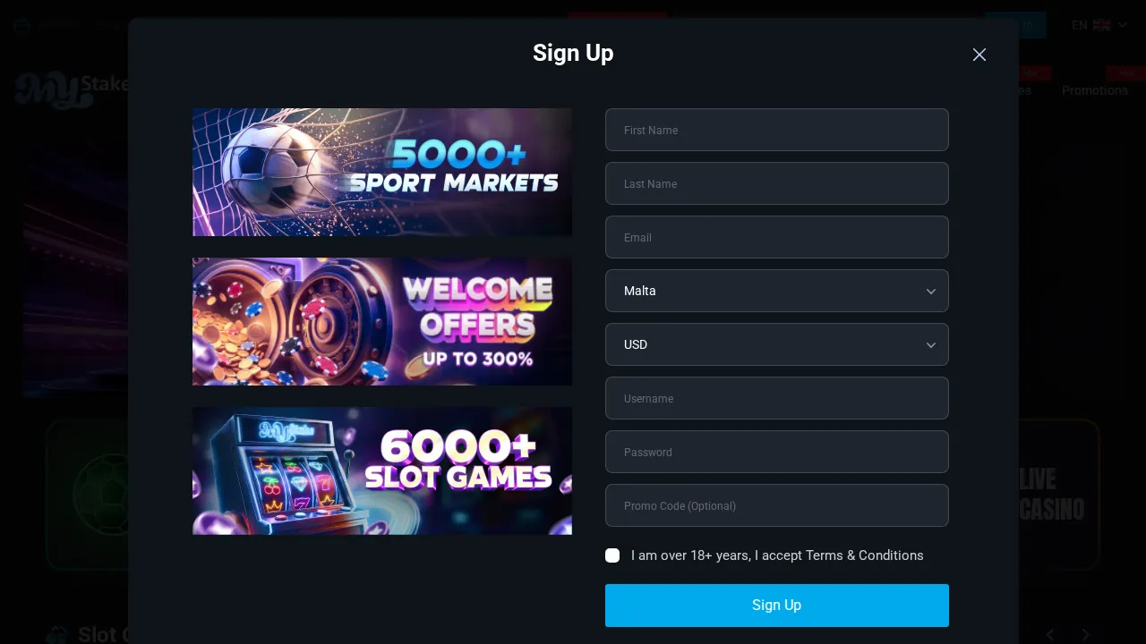 Captura de la oferta de bienvenida de MyStake Casino